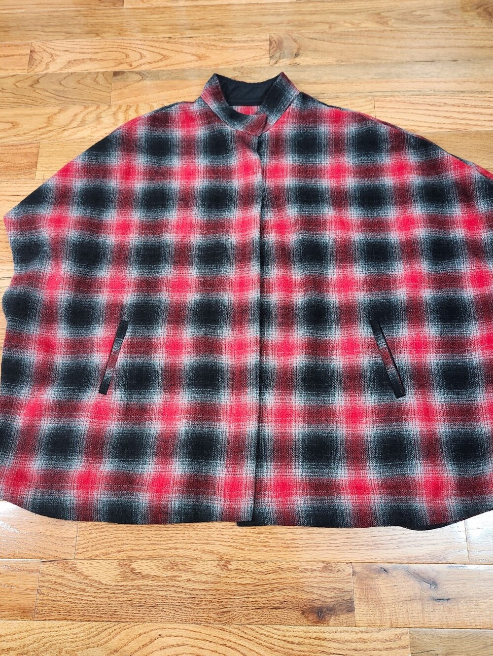 Eddie Baier Red and Black Plaid Wool-Blend Poncho/Cape